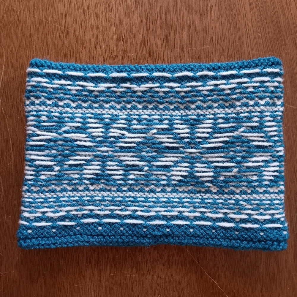 Hand Crafted Handknit Unisex Teal & Ivory Scandinavian Motif Cowl Scarf OSFM